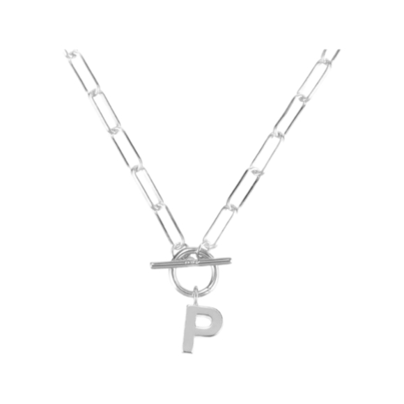Natalie Wood Designs Toggle Initial Neclace in Silver: In Initial "P" - Picture 3 of 5